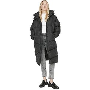 Trendyol Vrouwen Oversize Puffer Hood Geweven Jas, Zwart, M