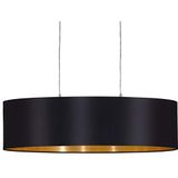 EGLO hanglamp MASERLO, 2 lichtbronnen textiel pendelarmatuur, ovalen hanglamp van staal en stof, kleur: nikkel mat, zwart, goud, fitting: E27, L: 78 cm