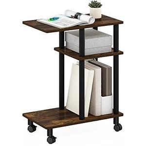 Furinno Turn-N-Tube U-vorm sofa bijzettafel met wielen, amber grenen/zwart