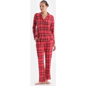 Dagi Dames Red Plaid Thermisch Shirt Broek Pyjama Set, M, rood, M