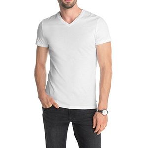 edc by ESPRIT Heren T-shirt basic V-hals slim fit, wit (white 100), M