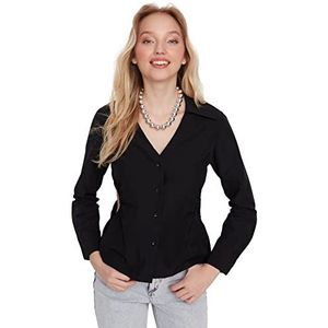 Trendyol Dames vrouw normaal standaard V-hals geweven shirt, zwart, 38, Zwart, 64