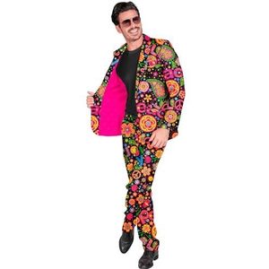 Widmann - Kostuum party fashion pak, hippiepatroon, jas en broek, neon, flower power, peace, showmen