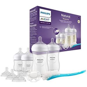 Philips Avent babyfles cadeauset voor pasgeboren baby's - 4 babymelkflessen, 2 extra spenen, ultra soft-fopspeen en flessenborstel, voor baby's van 0-12 maanden en ouder (model SCD838/13)