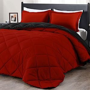 Millihome Bedrukte Luxe Zacht Geborsteld Microvezel Omlaag Alternatieve Omkeerbare 3-delige Comforter Set met 2 Omkeerbare Kussen Shams, Navy