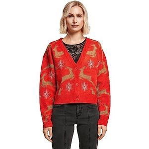 Urban Classics Gebreid damesvest, kort oversized kerstcardigan, sweatshirt met rendiermotief in 2 kleurvarianten, maten XS - 5XL, rood/goud., XL