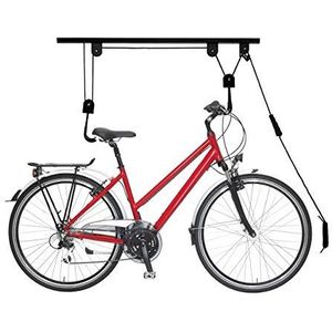 Relaxdays fietslift, tot 20 kg, plafondlift met touw, staal, voor garage & kelder, fiets ophangsysteem, zwart