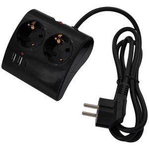 Ewent Tafelstopcontact met 2 geaarde stopcontacten en 2 USB-A-poorten en 1 USB-C-aansluiting, aan/uit-schakelaar, 3680 W, overbelastingsbeveiliging, 16 A geaarde stekker en 1,5 m kabel, zwart