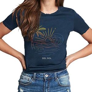 Del Sol Dames Boyfriend Tee - Sunny Beaches, Indigo T-Shirt - Veranderingen van wit naar levendige kleuren in de zon - 100% gekamd, ringgesponnen katoen, fijne jersey - maat XL