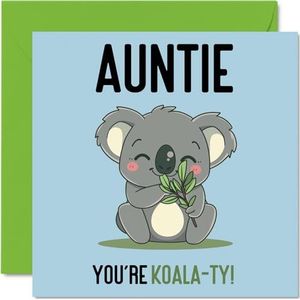 Verjaardagskaarten voor tante - Koala-Ty - Grappige gelukkige verjaardagskaart voor tante van neef nichtje, tante verjaardagscadeaus, 145 mm x 145 mm grap wenskaarten voor vrouwen haar