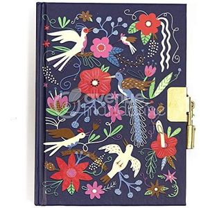 Avenue Mandarine CO205C - dagboek, 120 vellen, gelinieerd, 11x14cm, 1 stickervel, met slot en bladwijzers, vogels en bloemen blauw, 1 stuk