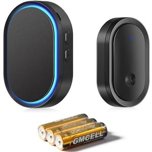 Brencco Draadloze bel, 300 m bereik, IP55, voor buiten, waterdicht, voor huisdeur, deurbel, 5 volumeniveaus, 60 melodieën (zwart)