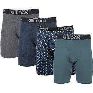 Gildan Boxershorts voor heren, katoen, stretch, multipack (verpakking van 4), Hthr Donkergrijs/Hthr Navy/Vormen/Blauw (4-pack), M