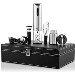 Ufesa EasyClassy Elektrische kurkentrekker-set, met koffer, wijnflesopener met ledlicht, lekvrije servicestop, afdichtstop en luchtverwijderaar, Ni-MH-accu, draadloos, USB-C-kabel, incl