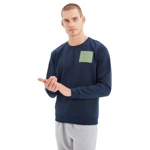 Trendyol Man Young Regular Basic Gebreide Sweatshirt met ronde hals, Donkerblauw, L