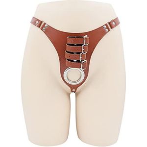 Male Chastity Belt Bdsm Leather Chastity Strap Panties Body Harness Belt Cock Cage Lock Chastity Devices Bondage Accessories Sex Furniture Toys for Men (Brown)
