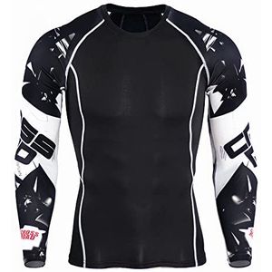 CM-Kid Heren lange mouwen zonwering snel hemd droog anti-los stretch surf shirt UV 50+ XXL, zwarte mouwen wit, XXL