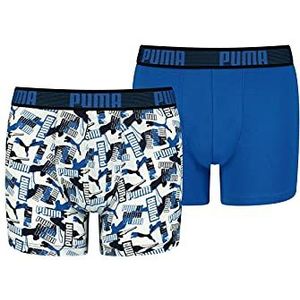 PUMA Jongens Boy's All Over Print Logo Boxer Shorts, Blue Combo, 122 cm