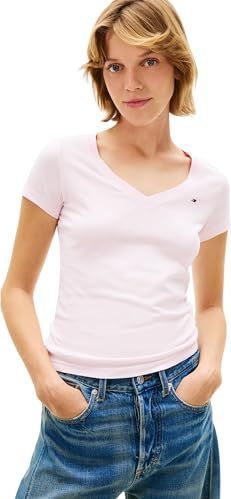 Tommy Jeans Dames TJW 2PACK V-hals TEE DW0DW21367 S/S T-Shirt, Multi (Ecru/Lichtroze), XXS, Multi (Ecru/Lichtroze), XXS