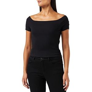 Urban Classics T-shirt met geribbelde mouwen voor dames, zwart, L