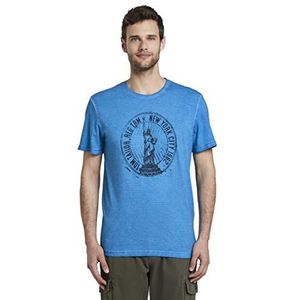 TOM TAILOR Uomini Gestreept T-shirt met NYC-print 1018849, 15527 - Electric Teal Blue, M