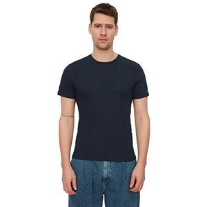 Trendyol Heren Lacivert Basic Mannen Slim Fit 100% Katoen Korte Mouw Bicycle Neck T-Shirt, Navy, 3XL