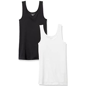 Amazon Essentials Women's Tanktop met slanke pasvorm, Pack of 2, Wit/Zwart, XS