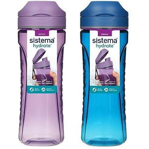 Sistema Hydrate Tritan Swift drinkfles | 600 ml | Lekvrije waterfles | BPA-vrij | Recyclebaar met TerraCycle® | Ocean Blue & Misty Purple | 2 stuks