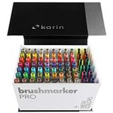 KARIN Mega Box Plus 27C13 Penseelstiften, 72 kleuren + 3 blenders, penseelstiften op waterbasis, geschikt voor schilderen, tekenen en handlettering, meerkleurig, neonkleuren