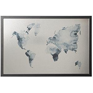Bi-Office Discover Ink World Map Magnetisch Memobord, Zilverkleurig Bordoppervlak, Zwarte Omlijsting 16mm, Afmeting 600x400 mm