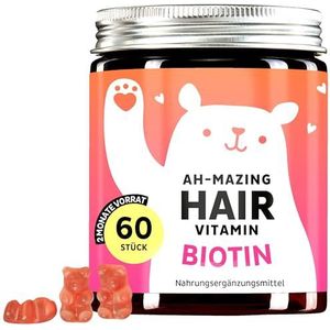 Biotine Gummies Ah-mazing Hair Vitamins voor Haar, Huid en Nagels – 5000 µg Biotine, Zink, Vitamines B6, C, E, Foliumzuur & Jodium – 60 Stuks (2 Maanden Voorraad), Veganistisch, Bears with Benefits