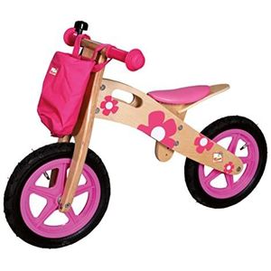 Bino Loopfiets, speelgoed voor kinderen vanaf 3 jaar, kinderspeelgoed (kleurrijk houten speelgoed, inclusief tas, verstelbare zithoogte, met lineaire trekrem, onschadelijk voor de gezondheid), roze