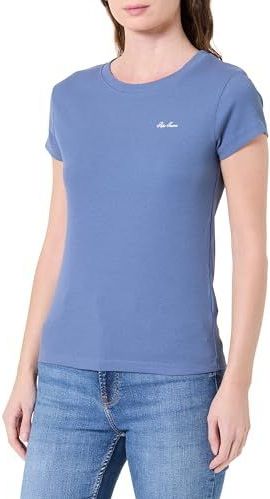 Pepe Jeans Dames W Basic Rib S/S T-shirt, blauw (SEA Blue), S, Blauw (zee blauw), S