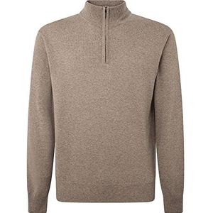 Hackett London Heren Merino Cash Mix Hzip Cardigan Sweater, Desert Taupe, S