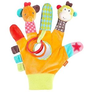 Fehn 074604 Spielhandschuh Safari – Fingerpuppen-Handschuh Affe und Elefant mit Rassel und Quietsche für Babys und Kleinkinder ab 0+ Monaten