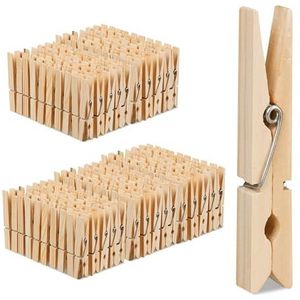Relaxdays houten wasknijpers set van 240, kleding ophangen, knutselen, HxBxD: 7,5 x 1,5 x 1 cm, bamboe knijpers, natuur