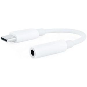 USB-C naar jack stekker 3,5 mm, wit, voor het aansluiten van hoofdtelefoons en audio-apparaten op smartphones en laptops.