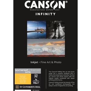 Canson Infinity Somerset Enhanced Satin White, digitaal fotopapier, glad, 225 cm, 83 stuks, A4-21 x 29,7 cm, bedrukt karton, wit, 25 vellen