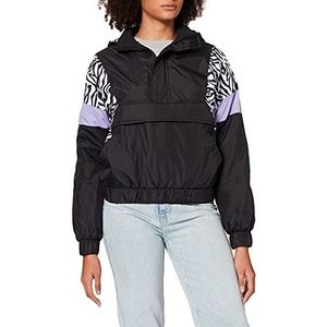 Urban Classics Damesjas Ladies Leo Pull Over Jacket met dierenprint, rits en buiktas, verkrijgbaar in 4 kleurvarianten, maat XS tot 5XL, zwart/zebra, 5XL