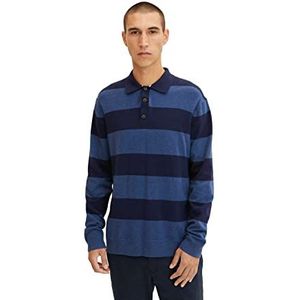 TOM TAILOR Uomini Gebreide trui met kraag en strepen 1032281, 30245 - Blue Navy Block Stripe, S