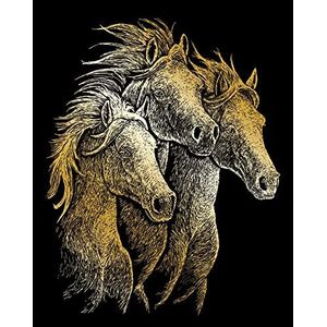 Pracht Creatives Hobby Royal & Langnickel - Krabplaatje paarden, goud, krabplaatjes voor kinderen en volwassenen, met krabpen en sjabloon