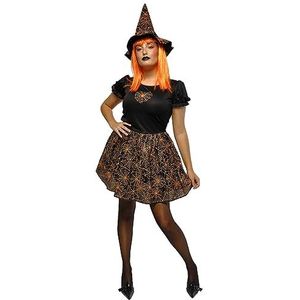 Rubies Spiderweb Neon heksenkostuum voor dames, jurk en hoed, oranje, officieel Halloween-kostuum, carnaval, feest en cospplay