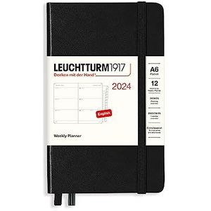 LEUCHTTURM1917 367638 Weekkalender Pocket (A6) 2024, 12 maanden, zwart, Engels