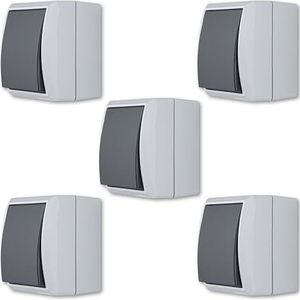 REV AquaForm spaarset 5 x knop - lichtschakelaar, vochtige ruimte, IP44, opbouw, grijs