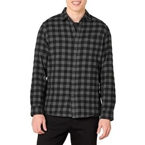 Amazon Essentials Men's Geruit flanellen overhemd met lange mouwen en slanke pasvorm (kleuren in beperkte oplage), Zwart Houtskool Geruit, S