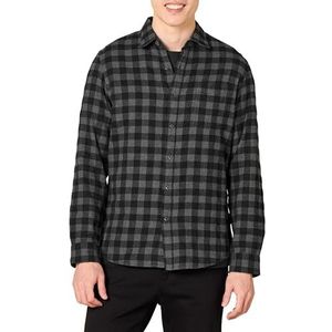 Amazon Essentials Men's Geruit flanellen overhemd met lange mouwen en slanke pasvorm (kleuren in beperkte oplage), Zwart Houtskool Geruit, XS