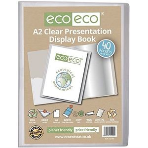 eco-eco A2 Maat 50% Gerecycleerd 40 Pocket Clear Presentatie Display Book, Opbergkoffer Portfolio Art Folder met Plastic Sleeves, eco104