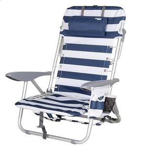 AKTIVE Strandstoel, inklapbaar en kantelbaar, 4 standen, blauwe en witte strepen, afmetingen 50 x 45 x 76 cm, max. gewicht 110 kg, materiaal polyester, kantelbeveiliging, strandstoelen (62287)