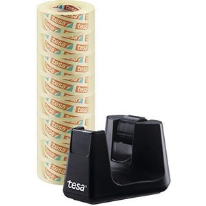 Tesa Easy Cut Smart tafelplakband (plakfolieroller, met stop-pad voor een veilige stand met 8 rollen tesafilm transparant 33m:19mm) zwart