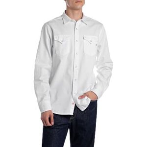 Replay - Casual Overhemd - Wit - Katoen - Lange Mouwen